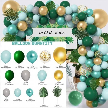 Szín: léggömbkészlet 14 - Jungle Safari Theme ballons Garland Arch Kit trópusi pálmalevelekkel gyerekeknek születésnapi