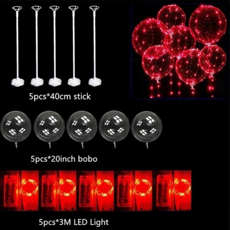 Szín: piros 5db - 10 db villogó LED Bobo léggömb botokkal átlátszó világító buborékgömb karácsonyi esküvői