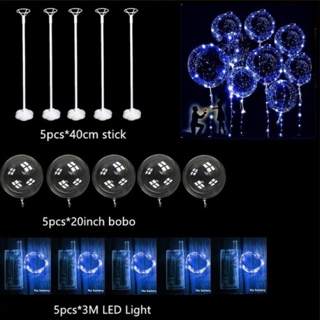 Szín: kék 5db - 10 db villogó LED Bobo léggömb botokkal átlátszó világító buborékgömb karácsonyi esküvői