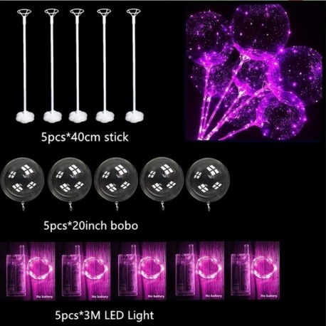 Szín: rózsaszín 5db - 10 db villogó LED Bobo léggömb botokkal átlátszó világító buborékgömb karácsonyi esküvői