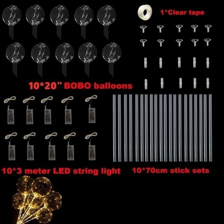 Szín: meleg bottal - 10 db LED világító Bobo 20 hüvelykes átlátszó hélium léggömb bottal Halloween karácsonyi