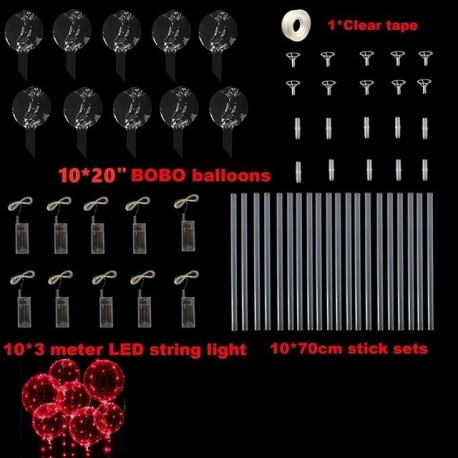 Szín: piros bottal - 10 db LED világító Bobo 20 hüvelykes átlátszó hélium léggömb bottal Halloween karácsonyi