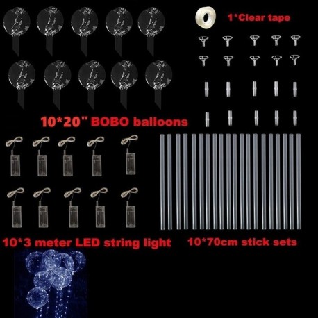 Szín: fehér bottal - 10 db LED világító Bobo 20 hüvelykes átlátszó hélium léggömb bottal Halloween karácsonyi