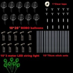 Szín: Zöld bottal - 10 db LED világító Bobo 20 hüvelykes átlátszó hélium léggömb bottal Halloween karácsonyi