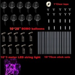 Szín: Rózsaszín bottal - 10 db LED világító Bobo 20 hüvelykes átlátszó hélium léggömb bottal Halloween karácsonyi